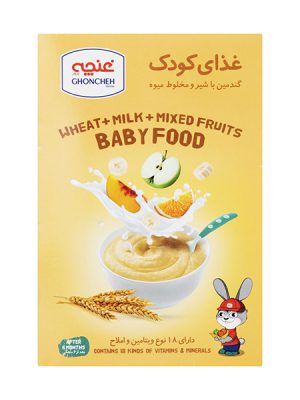 غذای کودک گندمین با شیر و مخلوط میوه غنچه